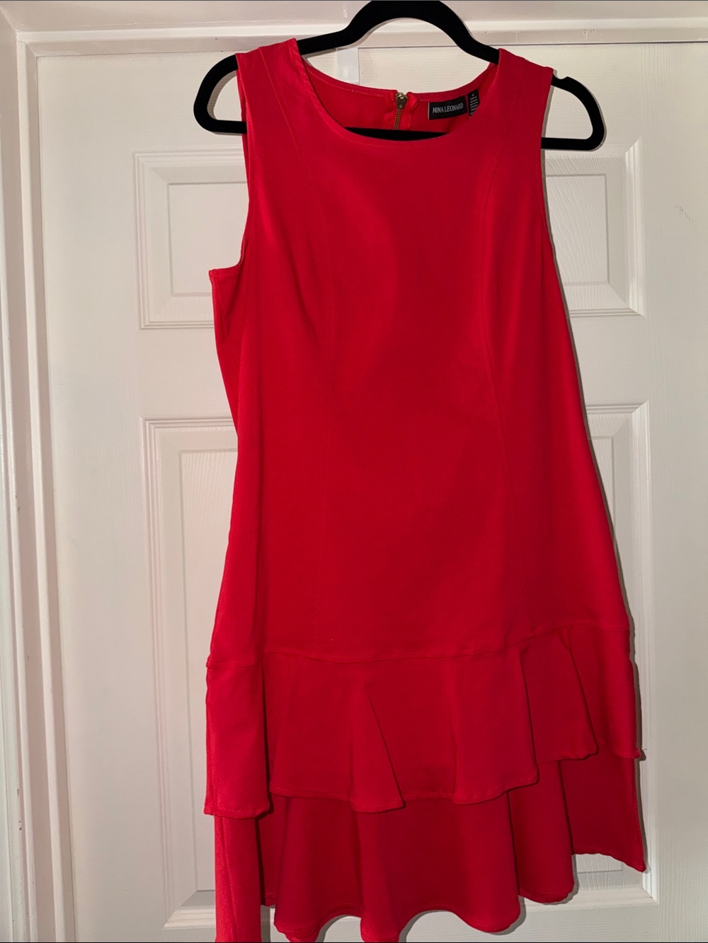 Nina Leonard Vibrant Red Sleeveless Ruffle-Hem Mini Dress
